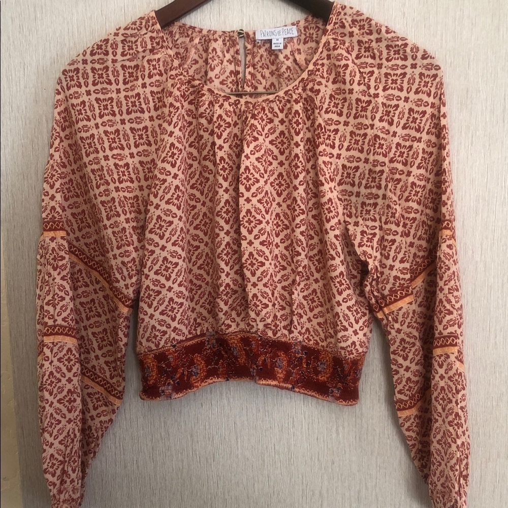 Patrons of Peace Pink and Rust Floral Blouse